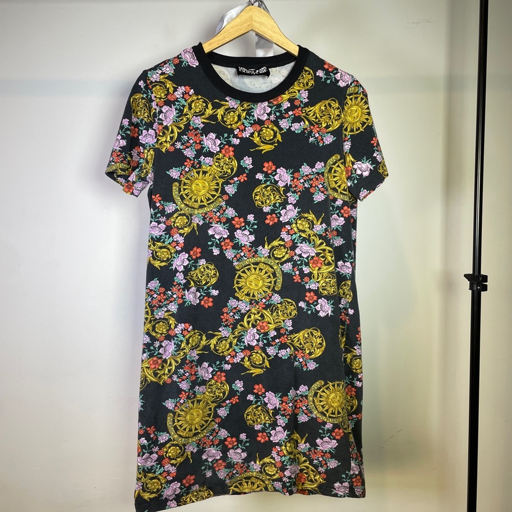 Floral Medallion Short Sleeve Tee Dress - Black/Gold Versace!!